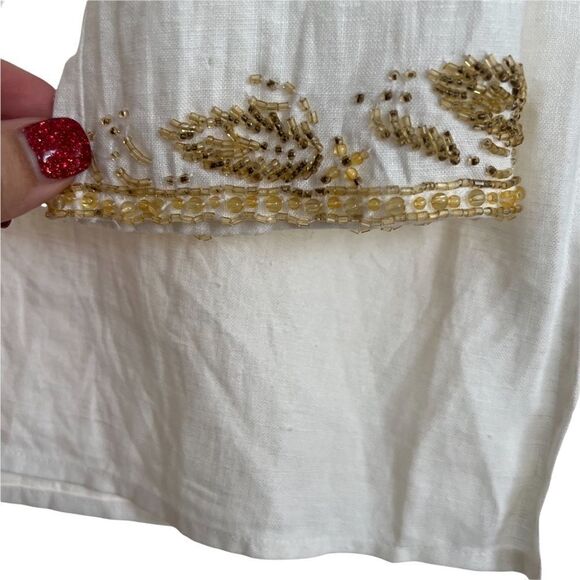 MICHAEL Michael Kors Boho White Linen Tunic Gold Seed Beads Small - Picture 3 of 7
